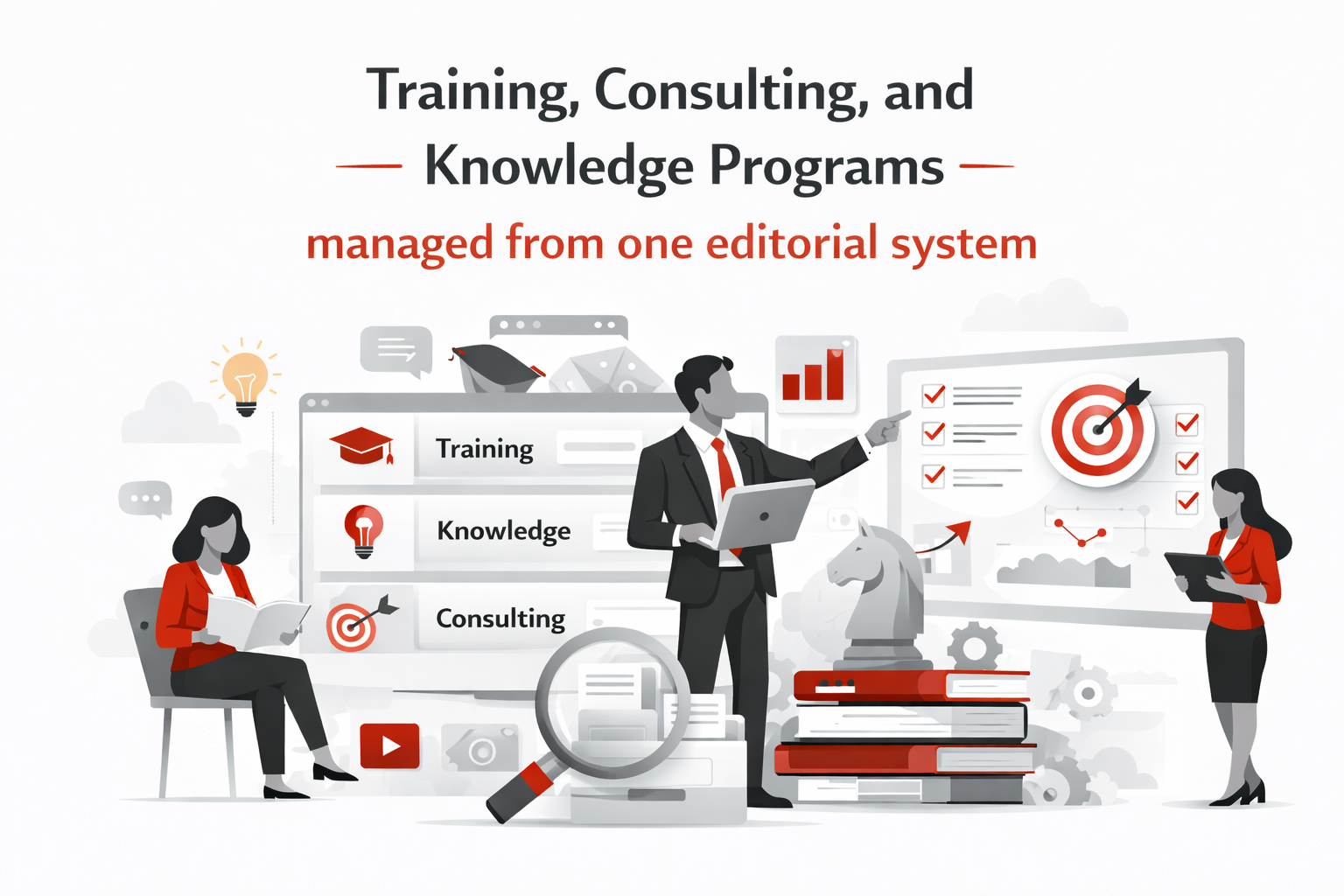 Training, consulting, and knowledge programs managed from one editorial system